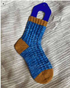 blue and gold kntted sock